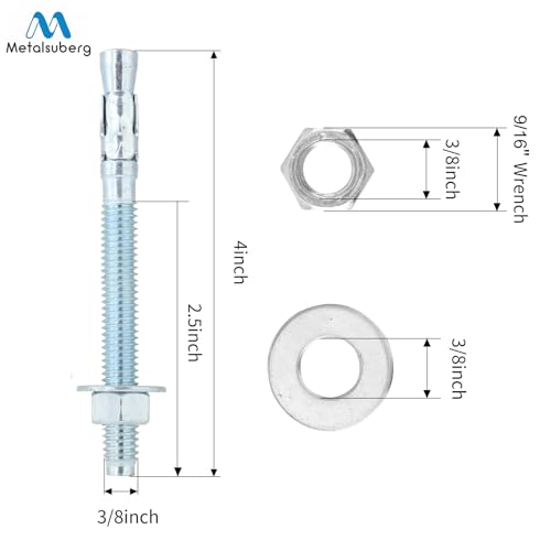 3/8"x4" Wedge Anchors by Zinced of Heavy-Duty Fastener for Cement and Concrete (8pcs Pack) - size: 3/8"x 4"-8pcs