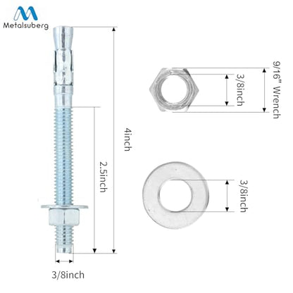 3/8"x4" Wedge Anchors by Zinced of Heavy-Duty Fastener for Cement and Concrete (8pcs Pack) - size: 3/8"x 4"-8pcs