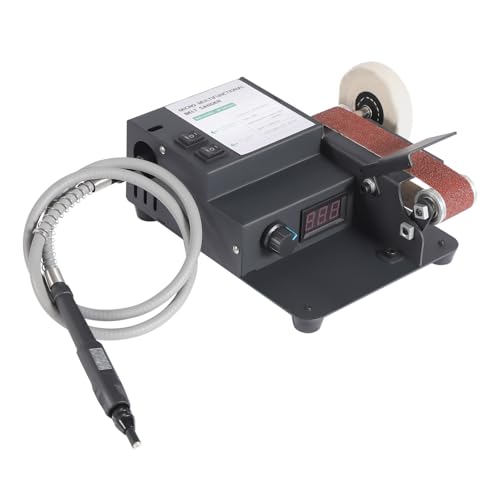 Mini Belt Sander, 350W Adjustable Electric Belt Sander with 10PCS Belts, Multi-Functional Dual Motor Bench Polishing Grinding Belt Machine for Woodworking, Metal Processing, Jewelry DIY