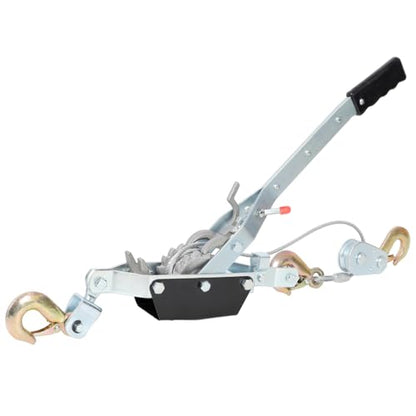 2-Ton Heavy Duty Manual Winch Puller with Dual Gear, 12FT Steel Cable, 3 Safety Hooks & Ratchet Handle for Vehicle Recovery, Lifting, Log Pulling, Construction