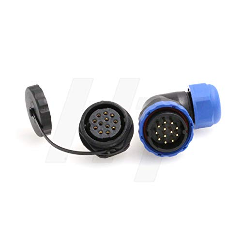 HangTon HE29 12 Pin Right Angle Waterproof Connector Male Female Plug Socket for Outdoor Power, 90-Degree - size: 12 pin