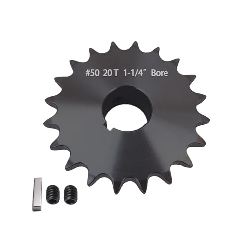 #50 Roller Chain Sprocket 20 Tooth 1-1/4" Bore (1/4" Keyway) Black Oxide with 2 Set Screws & Key Included for Conveyor Farm Equipment Packaging Industrial Heavy Duty Drive, Hardened Steel 50BS20-1-1/4 - size: 1-1/4 inch, style: 20tooth