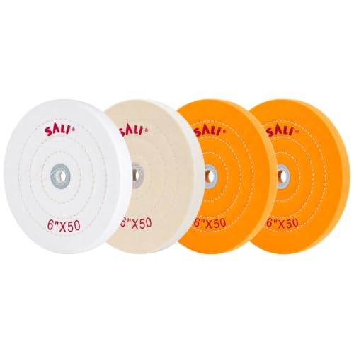 SALI 4 Pack Polishing Wheel for Bench Grinder Buffing Wheel 6 Inch 2 Yellow Cotton 1 White Cotton 1 White Cotton (50 Ply) for Buffer Polisher Pad 1/2'' Arbor Hole - style: Multi