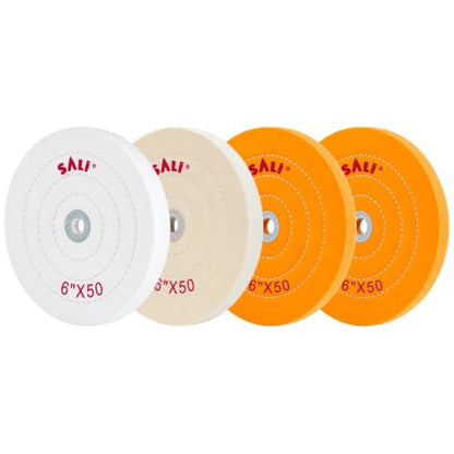 SALI 4 Pack Polishing Wheel for Bench Grinder Buffing Wheel 6 Inch 2 Yellow Cotton 1 White Cotton 1 White Cotton (50 Ply) for Buffer Polisher Pad 1/2'' Arbor Hole - style: Multi