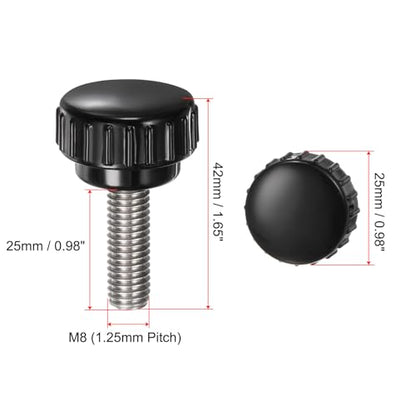 4pcs Knurled Clamping Knobs M8 x 25mm Metric 304 Stainless Steel Male Thread Thumb Screw on Type 25mm Plastic Round Head Threaded Hand Bolt Stud Knobs Black