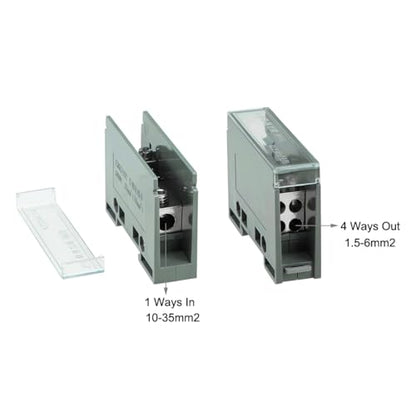uxcell 1 in 4 Out DIN Rail Terminal Blocks 690V Connectors Distribution Block - size: 4 Outlets