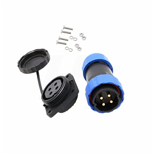 HangTon HE29 4 Pin Connector Industrial Waterproof IP68 Circular Plastic Male Female Wire Plug Panel Socket, High Power(4 pin 45A 380V) - size: 4 pin 45A 380V