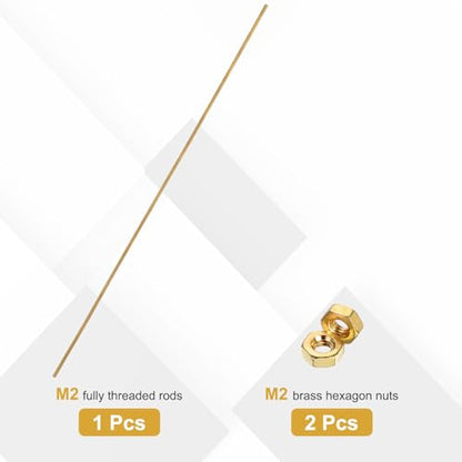 uxcell Brass Fully Threaded Rod, M2x0.4mm Pitch Right Hand Threads Studs with Solid Brass Hex Nuts, 200mm/8 Long Threaded Screw Rods Fasteners for Anchors Bolts Hangers Clamps - size: M2x0.4mmmm200mm