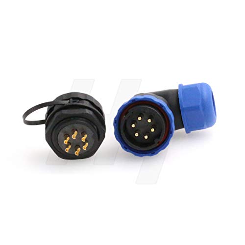 HangTon HE29 6 Pin Bulkhead Plastic Waterproof Connector Threaded Outdoor Industrial Electrical Power Circular Male Female Angled Wire Cable Plug + Panel Socket (6 pin) - size: 6 pin