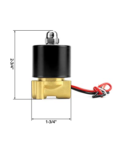 QWORK 1/4" G Thread Brass Electric Solenoid Valve 12V DC Normally Closed, 2 Pack Suitable for Water, Air, Gas, Fuel, and Oil with Gasket