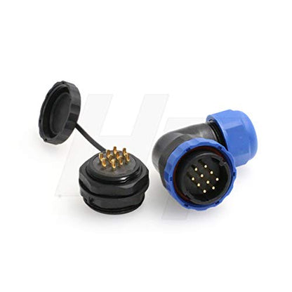 HangTon HE29 10 Pin Power Connector Plastic Waterproof Threaded Outdoor Industrial Electrical Circular Male Female Angled Wire Cable Plug + Panel Socket (10 pin) - size: 10 pin