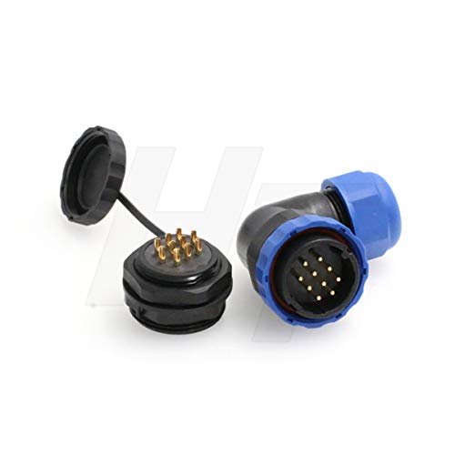 HangTon HE29 10 Pin Power Connector Plastic Waterproof Threaded Outdoor Industrial Electrical Circular Male Female Angled Wire Cable Plug + Panel Socket (10 pin) - size: 10 pin