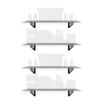 MonsterRax 24x48 White Garage Wall Shelf 4-Pack, 500lb, Hammertone - color: Hammertone, size: 24"x48" Combo