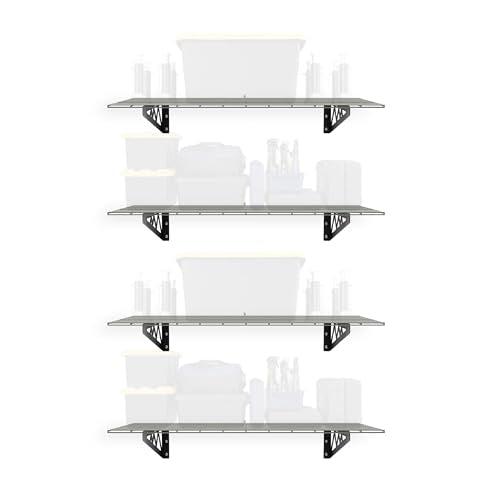 MonsterRax 24x48 White Garage Wall Shelf 4-Pack, 500lb, Hammertone - color: Hammertone, size: 24"x48" Combo