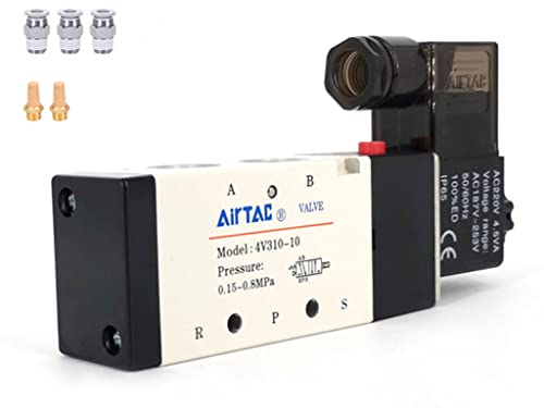 Solenoid Valve 3/8"PT Pneumatic AirTAC 4V310-10 Air 12V/24V/110V/220V Single Coil Pilot-Operated Electric 2 Position 5 Way Connection Type (4V310 PT3/8, AC110V) - size: 4V310 PT3/8, style: AC110V