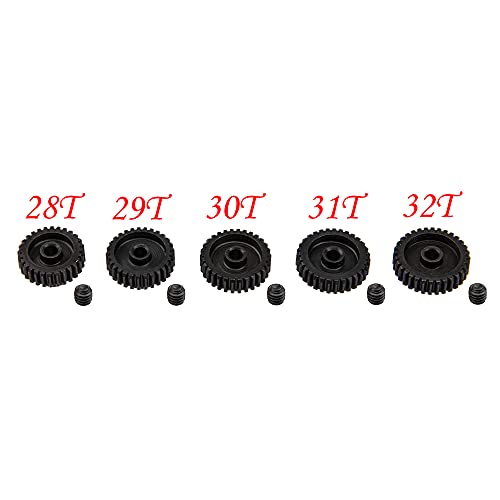 5Pack ShareGoo Steel 48P 3.175mm Pinion Gear Sets 28T 29T 30T 31T 32T fit 3.175mm (1/8-Inch) Shaft Compatible with Arrma HPI Kyosho Losi Axial Traxxas Tamiya Associated 1/10 RC Car Monster Truck Buggy