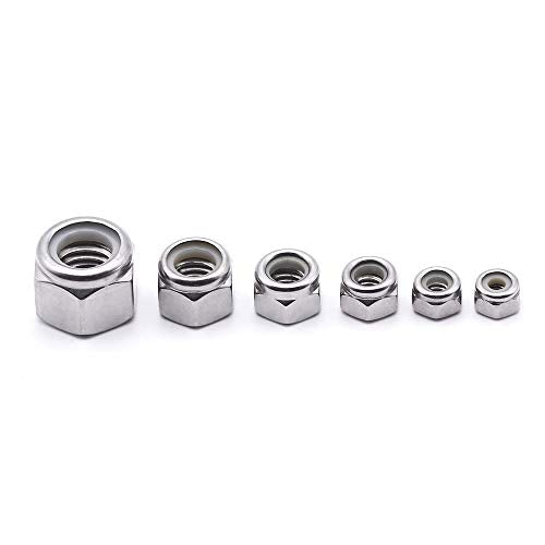 #10-24 Nylon Lock Nuts, 304 Stainless Steel (18-8) Hex Insert Locknuts, UNC Coarse Thread, Precision Nuts for 3D Printers & Electronics, 50 Pack - size: #10-24