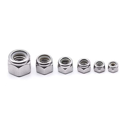 #10-24 Nylon Lock Nuts, 304 Stainless Steel (18-8) Hex Insert Locknuts, UNC Coarse Thread, Precision Nuts for 3D Printers & Electronics, 50 Pack - size: #10-24