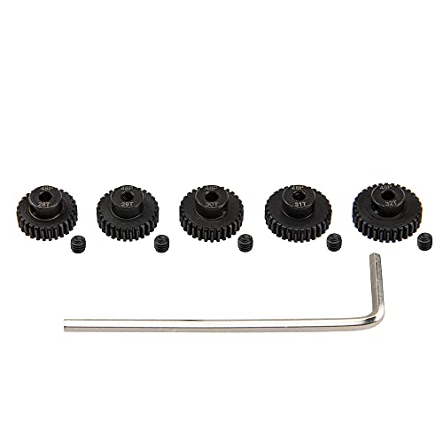 5Pack ShareGoo Steel 48P 3.175mm Pinion Gear Sets 28T 29T 30T 31T 32T fit 3.175mm (1/8-Inch) Shaft Compatible with Arrma HPI Kyosho Losi Axial Traxxas Tamiya Associated 1/10 RC Car Monster Truck Buggy