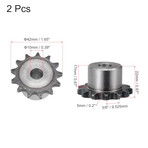 uxcell Chain Roller Sprocket, 10mm Bore 3/8" Pitch 13 Tooth Single Strand Type B Chain Sprocket, A3 Carbon Steel Roller Chain Sprocket for ISO 06B Chain, 2Pcs - size: 42mmx10mm