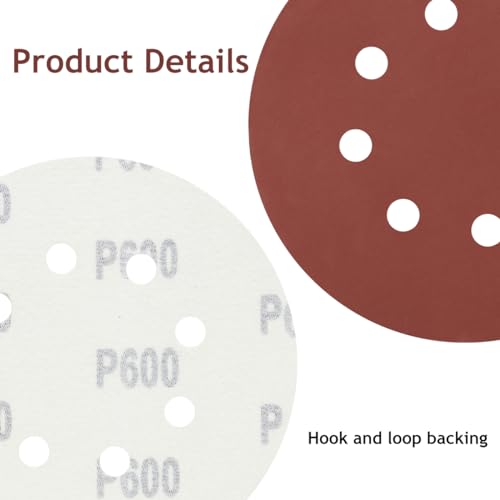 50 PCS 5 Inch 8 Hole Hook and Loop Sanding Discs 600 Grit - style: 600 Grit,50-Pack