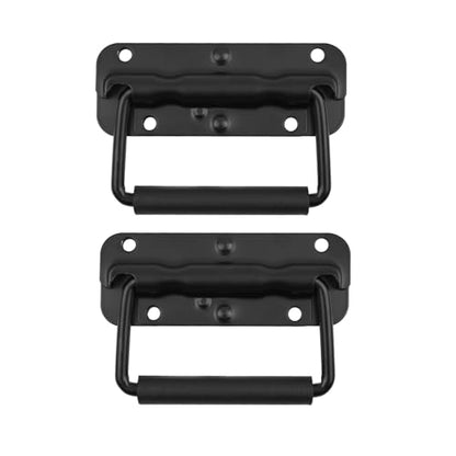 2 Pcs Spring Loaded Handle, Black Heavy Duty Stainless Steel Chest Handle, Rubber Grip Folding Handles for Toolbox Chest Case Trunks Crates Storage Boxes - color: Black