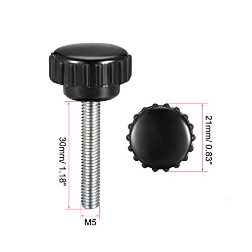 uxcell 4pcs Knurled Clamping Knobs M5 x 30mm Metric Zinc Plated Carbon Steel Male Thread Thumb Screw on Type 21mm Plastic Round Head Threaded Hand Bolt Stud Knobs Black - size: M5 x 30mm x 21mm