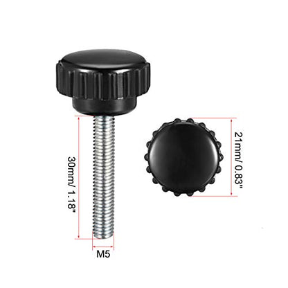 uxcell 4pcs Knurled Clamping Knobs M5 x 30mm Metric Zinc Plated Carbon Steel Male Thread Thumb Screw on Type 21mm Plastic Round Head Threaded Hand Bolt Stud Knobs Black - size: M5 x 30mm x 21mm