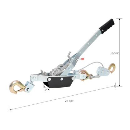 2-Ton Heavy Duty Manual Winch Puller with Dual Gear, 12FT Steel Cable, 3 Safety Hooks & Ratchet Handle for Vehicle Recovery, Lifting, Log Pulling, Construction