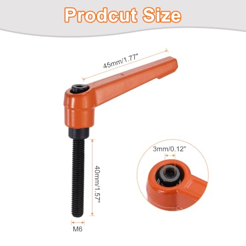 uxcell Clamping Lever Handles for Lathe, M6x40mm Male Thread Orange 4Pcs - size: M6x40mm