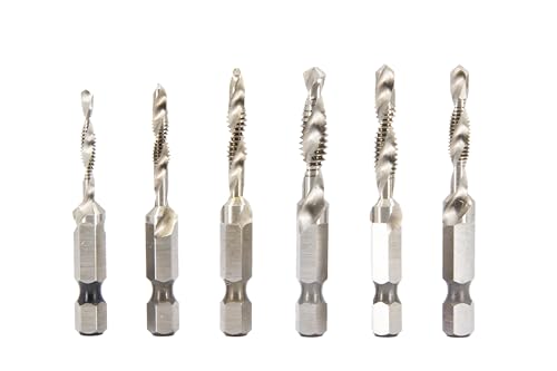 Drill America 6 Piece NC/NF Combined Drill Tap and Countersink Set with 1/4" Quick Change Hex Shank - size: 6 Piece Set