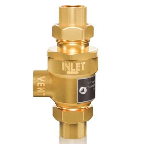 1/2" 9D-M3 Backflow Preventer, Brass Dual Check Valve with Intermediate Atmospheric Vent, 1/2 Inch back flow preventer valve Female Union, Vertical or Horizontal Install - size: 1/2 Inch