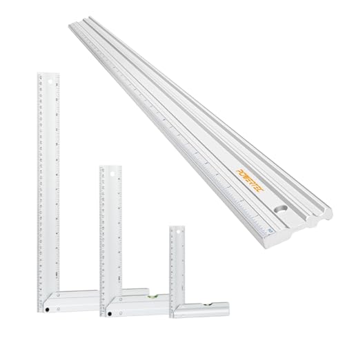POWERTEC 38 Inch Machinist Aluminum Straight Edges and 3pc L Square, for Checking Surface Warp, Marking/Scribing Lines - Used w/Feeler Gauges for Automotive Repairs, Cylinder Head Checks (72113) - style: L Square + 38" Straight Edge Set