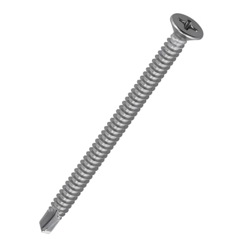#8 x 2-1/2" Phillips Flat Head Sheet Metal Screws, Stainless Steel 410 Self Drilling Screws for Metal, Countersunk Head, Phillips Drive, Self Tapping, 50 Pack - size: #8 x 2-1/2"