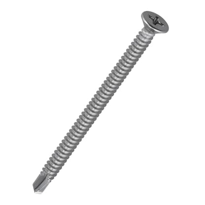 #10 x 3 Phillips Flat Head Sheet Metal Screws, Stainless Steel 410 Self Drilling Screws for Metal, Countersunk Head, Phillips Drive, Self Tapping, 50 Pack - size: #10 x 3"
