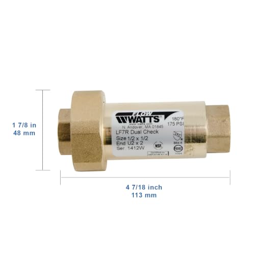 Watts Lead-Free Brass Dual Check Valve Backflow Preventer 1/2" x 1/2" - size: 1/2" x 1/2"