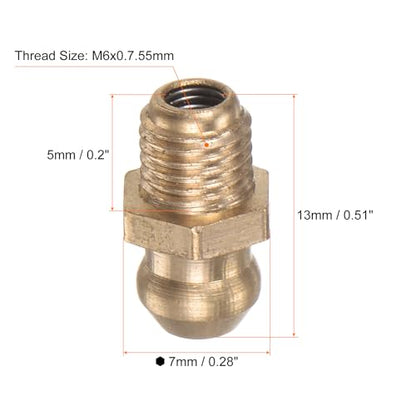HARFINGTON 15pcs Brass Straight Grease Fitting M6x0.75mm Metric Thread Hydraulic Grease Nipple Accessories for Car - size: M6x0.75
