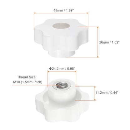 HARFINGTON 4pcs Star Knobs M10 Female Thread 48mm Head Plastic Through Hole Brass Screw-in Clamping Handles Threaded Hand Knobs, White - color: White, size: M10 x 48mm