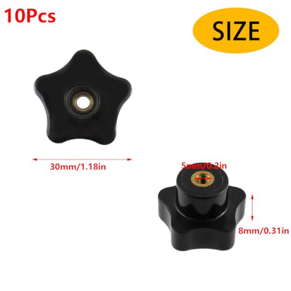 Antrader M5 Star Knobs,Black Plastic Handle Clamping Knobs,10Pcs - size: 30#M5