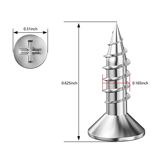Wensilon (500Pcs) #8x5/8 Wood Screw Quick Metal Self Tapping Flat Head 304 Stainless Steel - color: Silver, size: #8x5/8