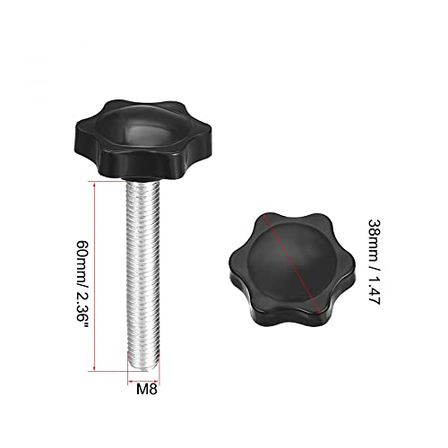 uxcell Clamping Screw Knob, 38mm Dia Plum Hex Shaped Grips Star Knob M8 x 60mm Male Thread, 2pcs - size: M8x60mm
