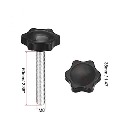 uxcell Clamping Screw Knob, 38mm Dia Plum Hex Shaped Grips Star Knob M8 x 60mm Male Thread, 2pcs - size: M8x60mm