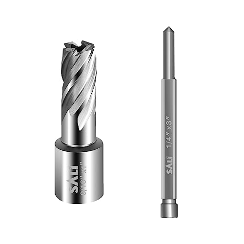 SALI Annular Cutter Diameter 9/16 Inch with Weldon Shank 3/4" (with 2 Flats) Cutting Depth 1" Mag Drill Bit for Magnetic Drill Press HSS Fully Ground Drill with One 1/4"*3" Pilot Pin - size: 9/16"*1"