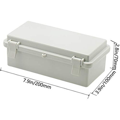 Zulkit Junction Box ABS Plastic Dustproof Waterproof IP65 Electrical Boxes Hinged Shell Outdoor Universal Project Enclosure with 2 Cable Glands 7.9 x 3.9 x 2.8 inch (200x100x70mm) - size: 7.9" x 3.9" x 2.8"