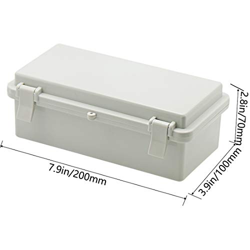 Zulkit Junction Box ABS Plastic Dustproof Waterproof IP65 Electrical Boxes Hinged Shell Outdoor Universal Project Enclosure with 2 Cable Glands 7.9 x 3.9 x 2.8 inch (200x100x70mm) - size: 7.9" x 3.9" x 2.8"