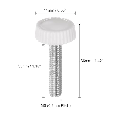 uxcell 20pcs M5 x 30mm Metric Male Thread Knurled Knobs, Thumb Screw Clamping Knobs Grip Plastic Handle Hand Knobs with Threaded Stud, White - color: White, size: M5 x 30mm