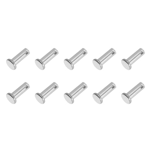 PATIKIL 6 x 16 mm Single Hole Clevis Pins, 10 Pcs 304 Stainless Steel Flat Head Pin for Hitch Pin Lock Link Hinge Systems, Silver - size: 6 x 16 x 12 mm