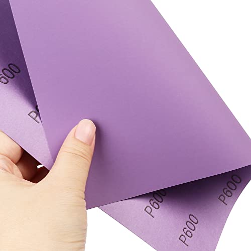 LotFancy 600 Grit Sandpaper, 30PCS 9 x 11” White Fused Alumina Wet Dry Sanding Sheets, for Automotive Metal Sanding Polishing, Wood Finishing, Purple - size: 600 Grit