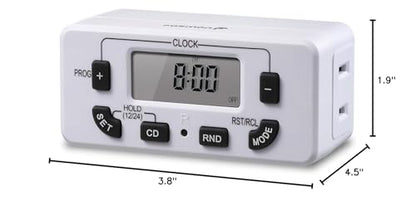 Fosmon 7 Day Digital Timers for Electrical Outlets, Indoor Plug-in Light Timers Switch Programmable, Electric Wall Plug for Lamp, Grow Reptile Lights, Aquarium, 15A/1875W, Grounded - style: 7 Day 1 pack