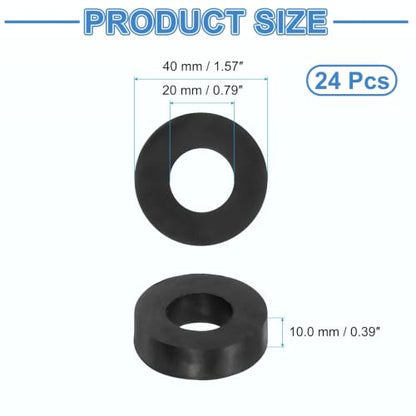 uxcell 24Pcs Rubber Vibration Isolation Washers 40mm OD x 20mm ID x 10mm T - size: 40mm OD x 20mm ID x 10mm Thick